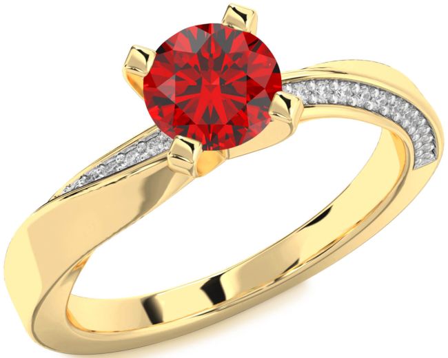 Diamond Ruby Gold Round Solitaire Engagement Ring
