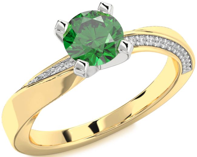 Diamond Emerald Gold Silver Round Solitaire Engagement Ring