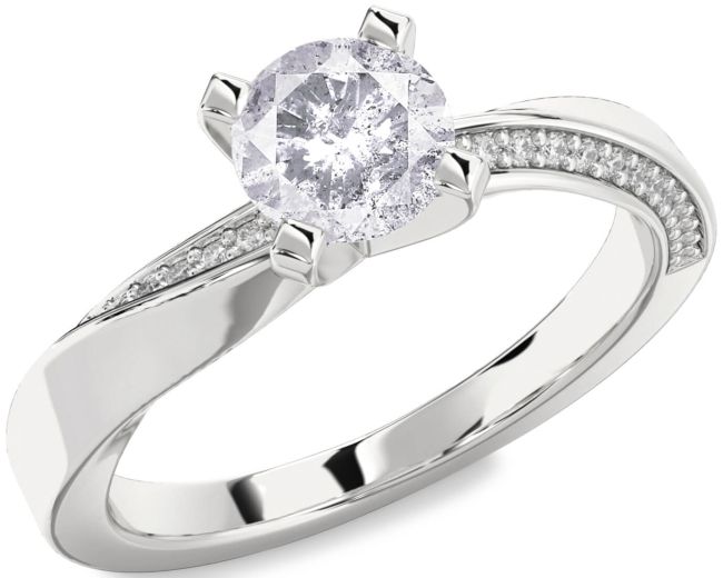 Salt & Pepper Diamond Silver Round Solitaire Engagement Ring
