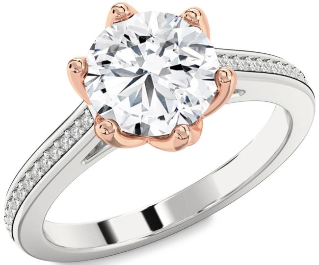 Diamond White Rose Gold Round Solitaire Pave Engagement Ring