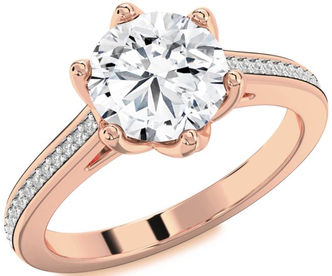 Diamond Rose Gold Round Solitaire Pave Engagement Ring