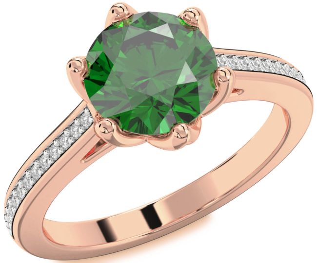 Diamond Emerald Rose Gold Round Solitaire Pave Engagement Ring