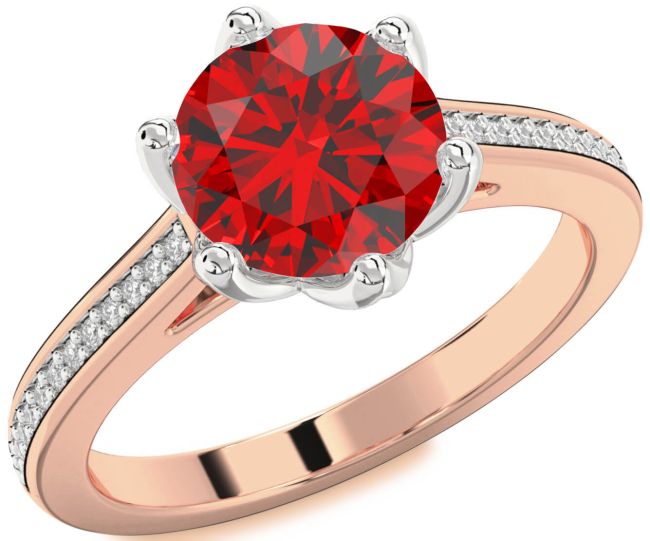 Diamond Ruby Rose Gold Silver Round Solitaire Pave Engagement Ring