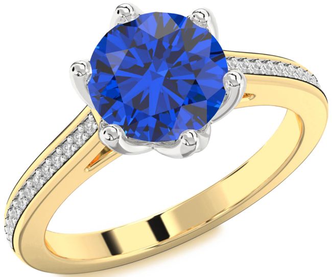 Diamond Blue Sapphire Gold Silver Round Solitaire Pave Engagement Ring