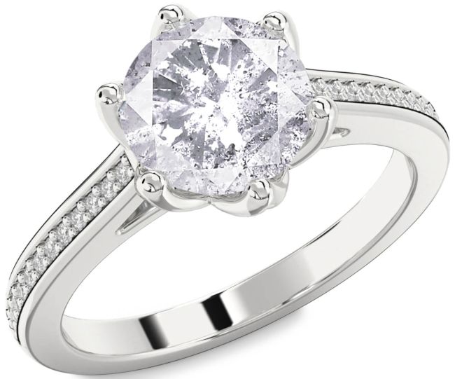 Salt & Pepper Diamond Silver Round Solitaire Pave Engagement Ring