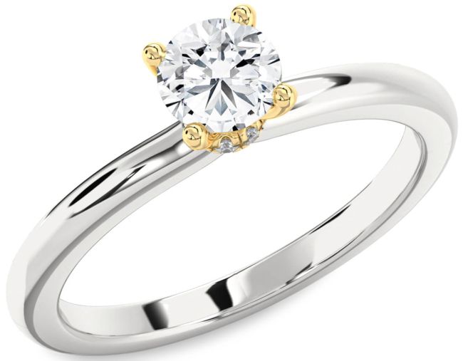 Diamond White Yellow Gold Halo Round Solitaire Engagement Ring