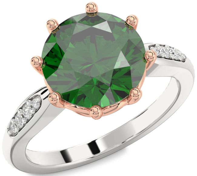 Diamond Emerald White Rose Gold Round Solitaire Engagement Ring