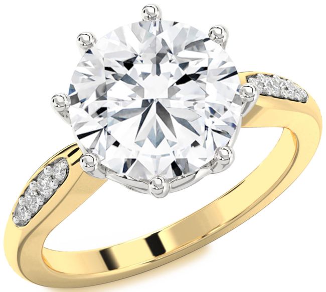Diamond Gold Silver Round Solitaire Engagement Ring