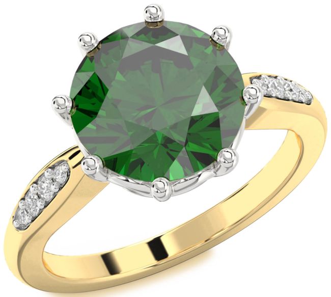 Diamond Emerald White Yellow Gold Round Solitaire Engagement Ring