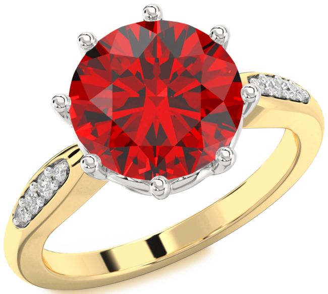 Diamond Ruby Gold Silver Round Solitaire Engagement Ring