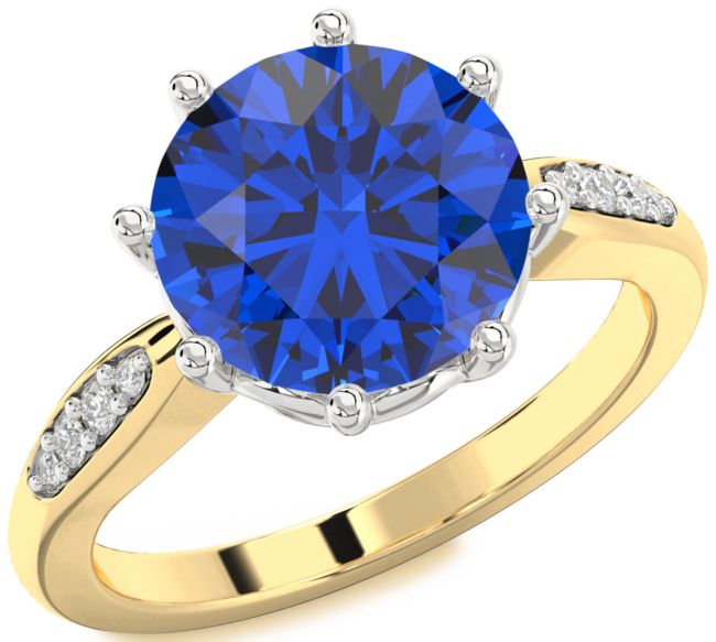 Diamond Blue Sapphire Platinum & Yellow Gold Round Solitaire Engagement Ring