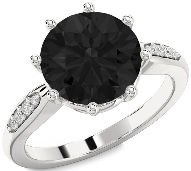 Black Diamond Silver Round Solitaire Engagement Ring