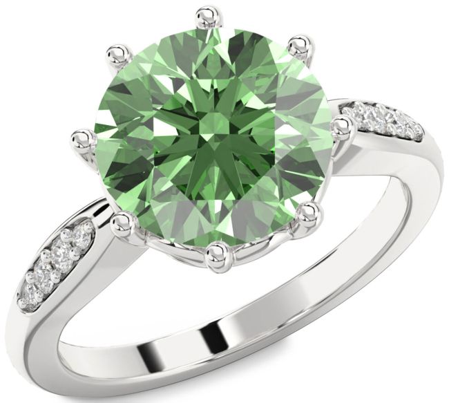 Green Diamond Silver Round Solitaire Engagement Ring