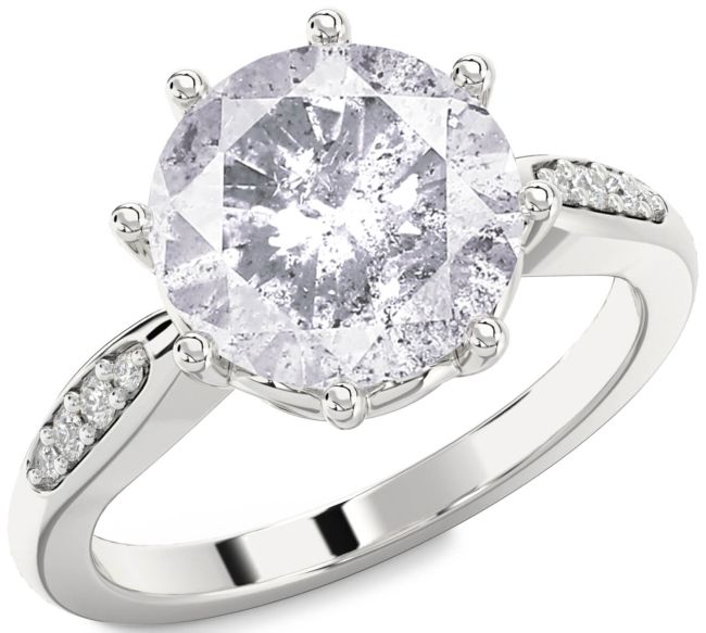 Salt & Pepper Diamond Silver Round Solitaire Engagement Ring