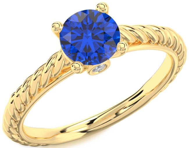 Diamond Blue Sapphire Gold Knot Round Solitaire Engagement Ring