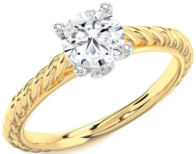 Diamond White Yellow Gold Knot Round Solitaire Engagement Ring