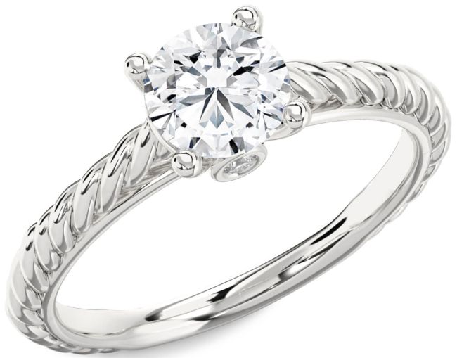 Diamond Silver Knot Round Solitaire Engagement Ring