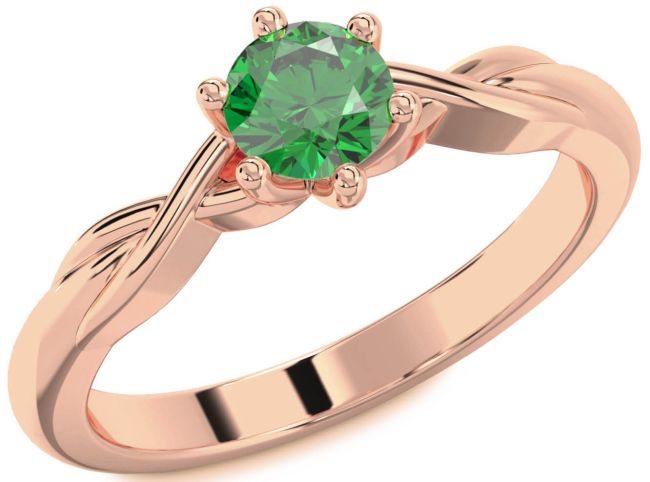 Emerald Rose Gold Knot Round Solitaire Engagement Ring