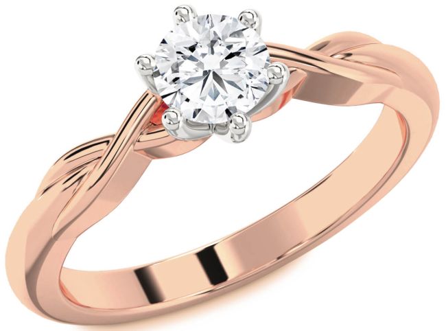Diamond Rose Gold Silver Knot Round Solitaire Engagement Ring