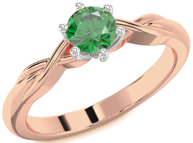 Emerald White Rose Gold Knot Round Solitaire Engagement Ring