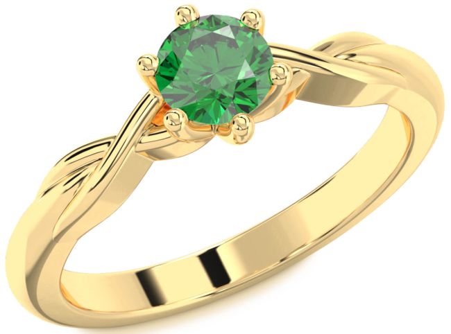 Emerald Gold Silver Knot Round Solitaire Engagement Ring
