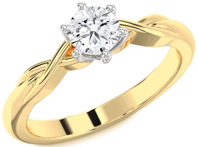 Diamond White Yellow Gold Knot Round Solitaire Engagement Ring