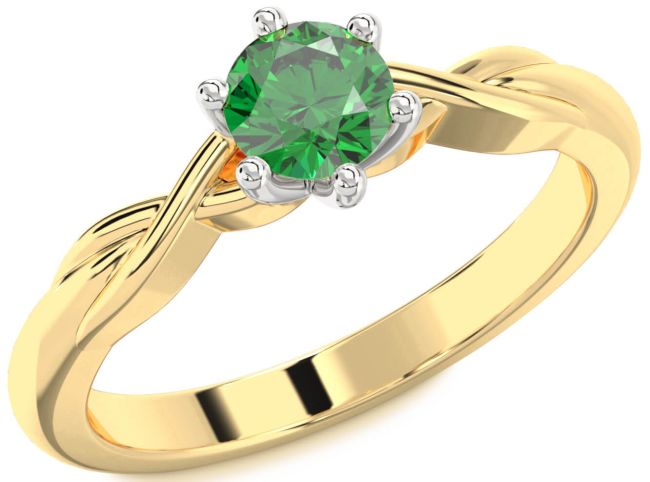 Emerald White Yellow Gold Knot Round Solitaire Engagement Ring