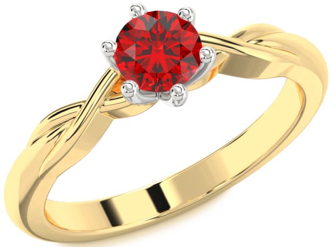 Ruby White Yellow Gold Knot Round Solitaire Engagement Ring