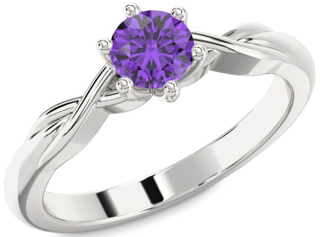 Amethyst Silver Knot Round Solitaire Engagement Ring