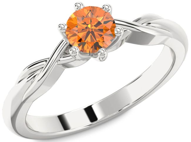 Citrine Silver Knot Round Solitaire Engagement Ring