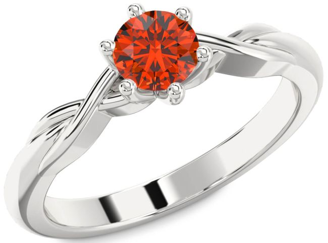 Fire Opal Silver Knot Round Solitaire Engagement Ring