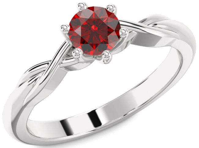Garnet Silver Knot Round Solitaire Engagement Ring