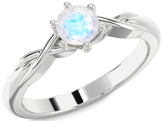 Moonstone Silver Knot Round Solitaire Engagement Ring