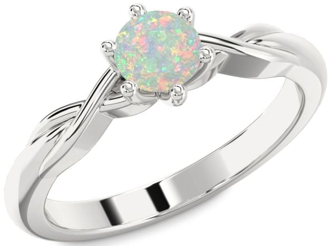 Opal Silver Knot Round Solitaire Engagement Ring