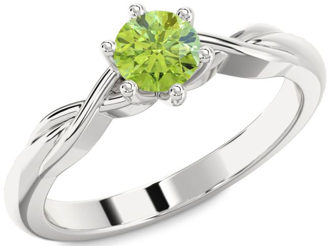 Peridot Silver Knot Round Solitaire Engagement Ring
