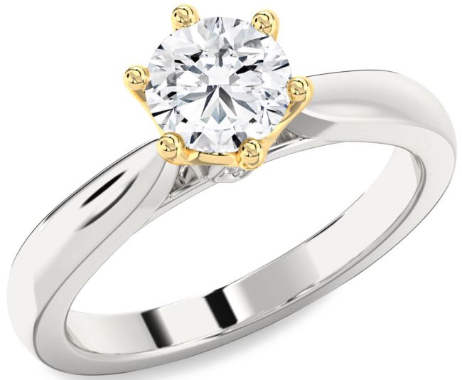 Diamond Platinum & Yellow Gold Round Solitaire Engagement Ring