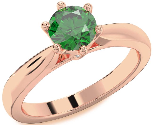 Diamond Emerald Rose Gold Round Solitaire Engagement Ring