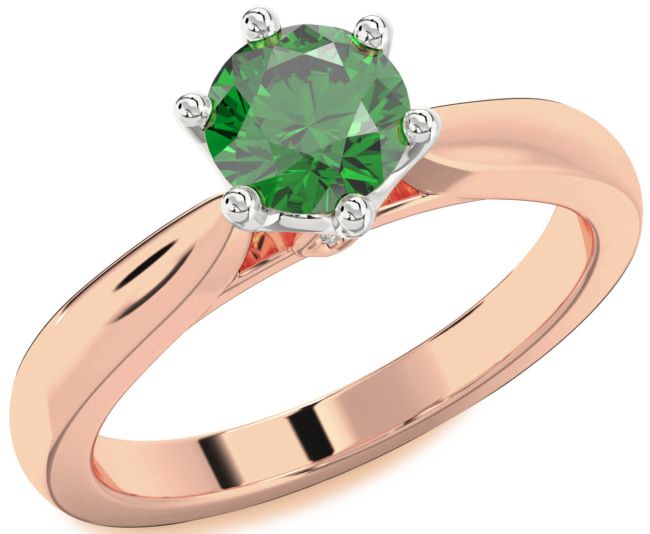 Diamond Emerald Platinum & Rose Gold Round Solitaire Engagement Ring