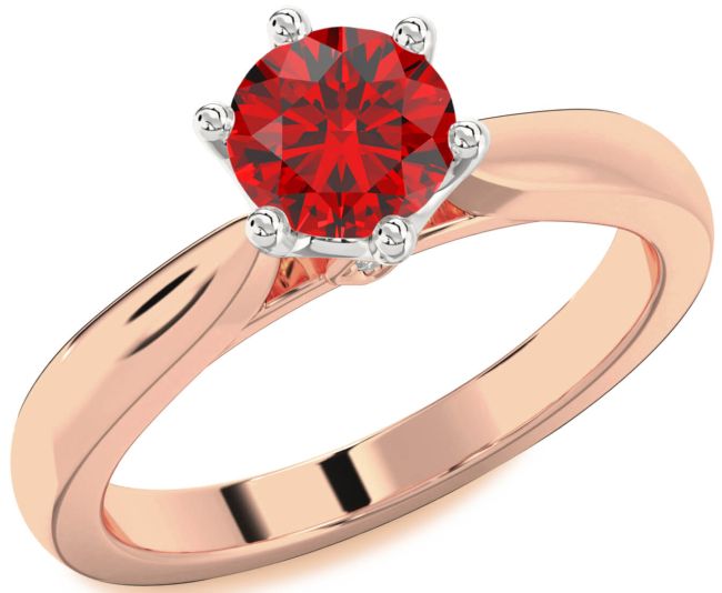 Diamond Ruby White Rose Gold Round Solitaire Engagement Ring