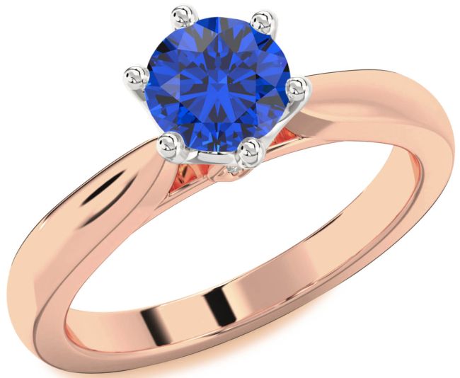 Diamond Blue Sapphire Platinum & Rose Gold Round Solitaire Engagement Ring