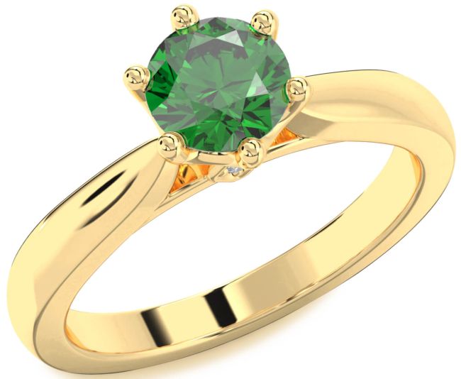 Diamond Emerald Gold Silver Round Solitaire Engagement Ring