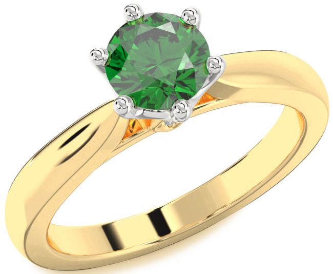 Diamond Emerald White Yellow Gold Round Solitaire Engagement Ring