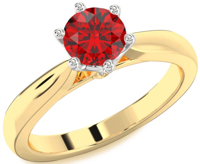 Diamond Ruby Gold Silver Round Solitaire Engagement Ring