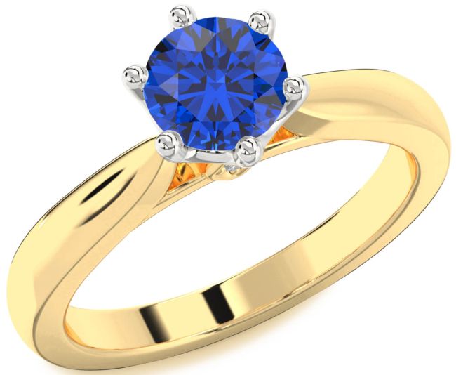 Diamond Blue Sapphire Gold Silver Round Solitaire Engagement Ring