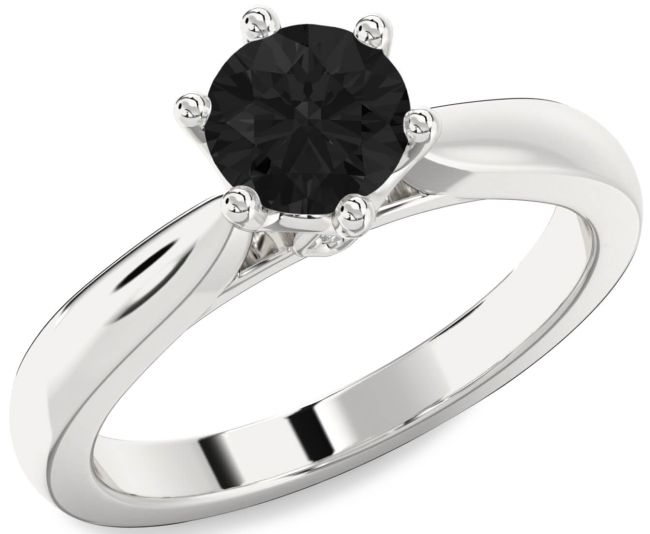 Black Diamond Silver Round Solitaire Engagement Ring