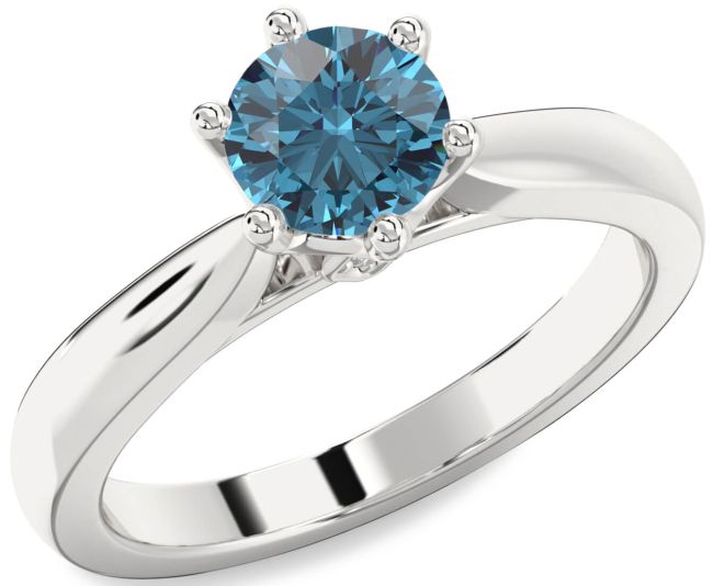 Blue Diamond Silver Round Solitaire Engagement Ring