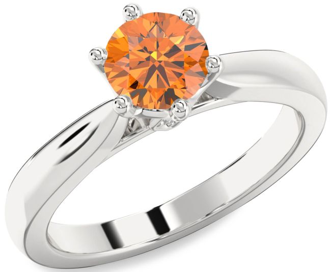 Diamond Citrine Silver Round Solitaire Engagement Ring