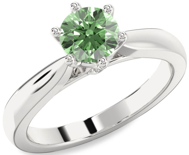 Green Diamond Silver Round Solitaire Engagement Ring