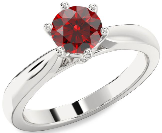 Diamond Garnet Silver Round Solitaire Engagement Ring