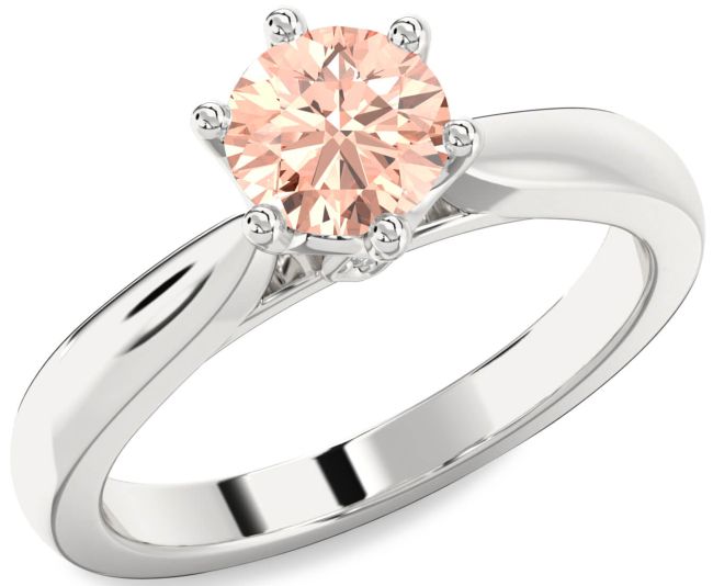 Diamond Morganite Silver Round Solitaire Engagement Ring